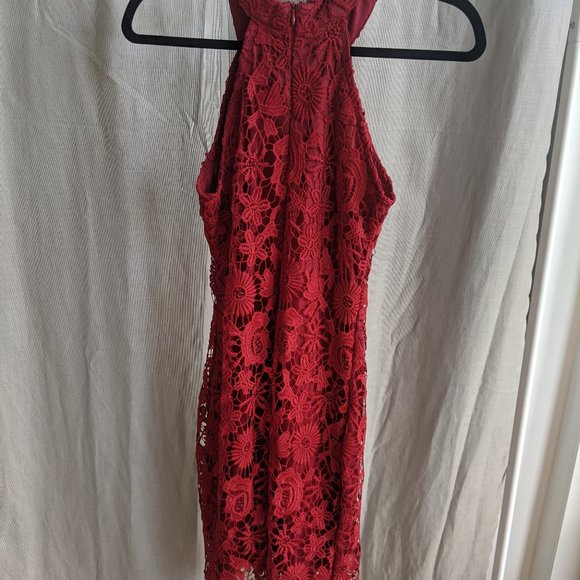 Lacey Red Halter Dress - Picture 3 of 5